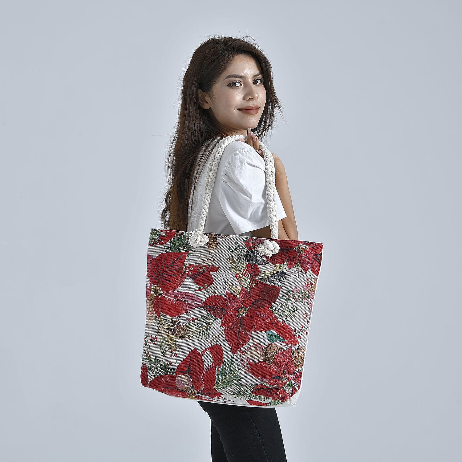 Floral Pattern Tote Bag (Size 45x36x30x9 Cm) - White