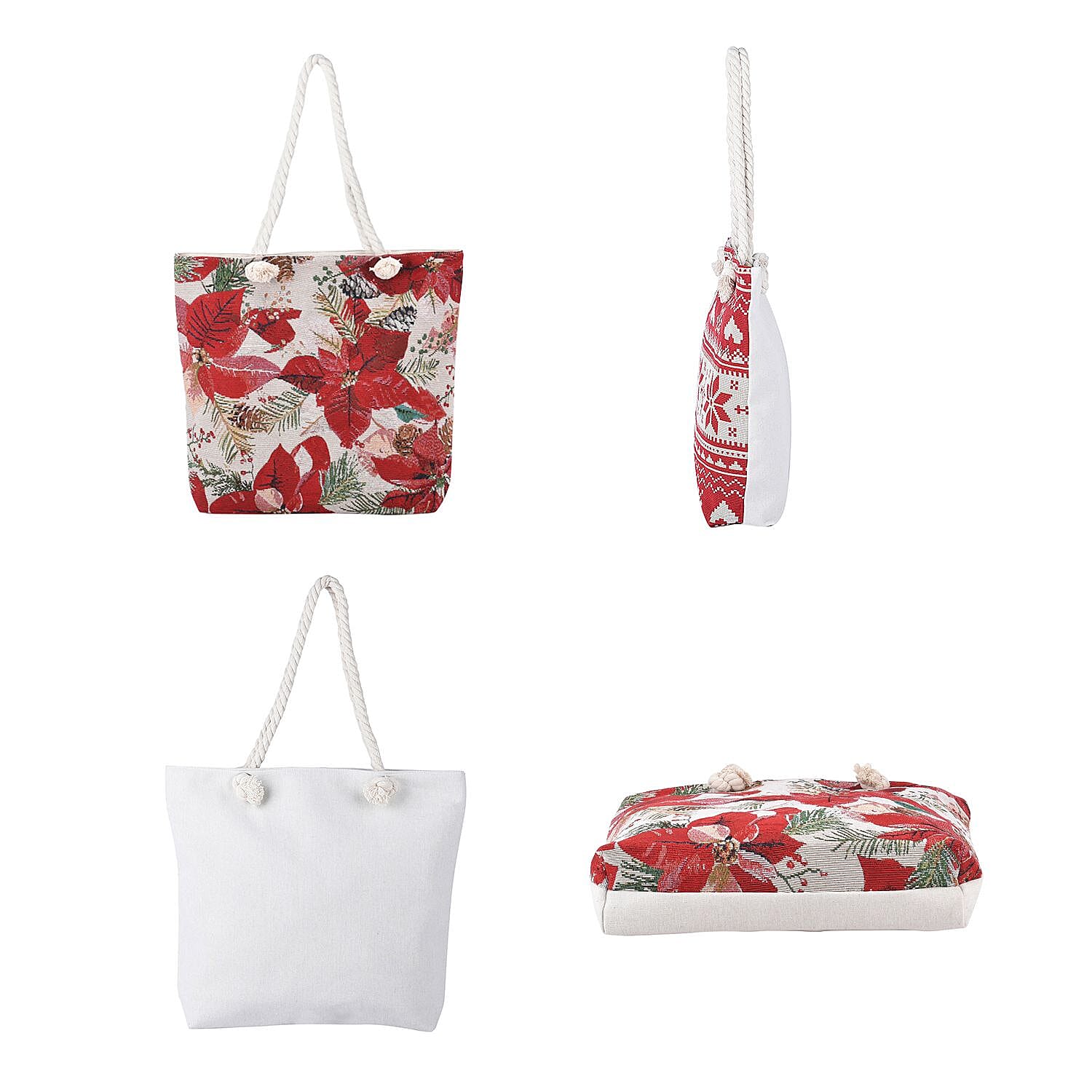 Floral Pattern Tote Bag (Size 45x36x30x9 Cm) - White