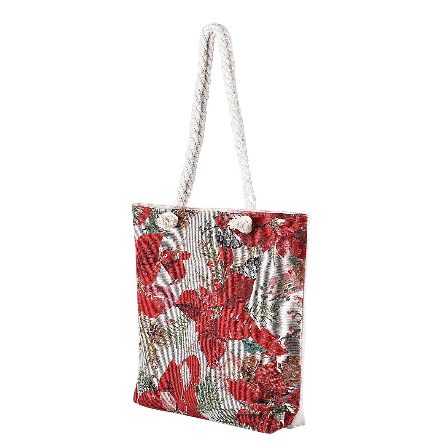Floral Pattern Tote Bag (Size 45x36x30x9 Cm) - White