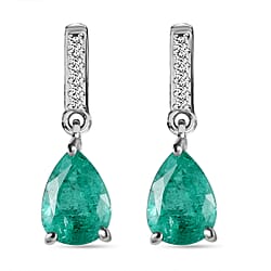 9K White Gold  AAA   Zambian Emerald ,  White Diamond  I3 Solitaire Stud Push Post Earring 1.21 ct,  Gold Wt. 1.02 Gms