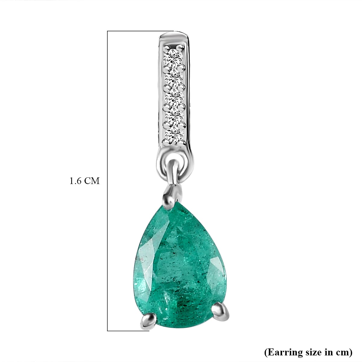 9K White Gold  AAA   Zambian Emerald ,  White Diamond  I3 Solitaire Stud Push Post Earring 1.21 ct,  Gold Wt. 1.02 Gms