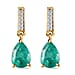 9K Yellow Gold  AA  Zambian Emerald ,White Diamond Solitaire Stud Push Post Earring (With Push Back)
