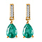 9K Yellow Gold  AA  Zambian Emerald ,White Diamond Solitaire Stud Push Post Earring (With Push Back)