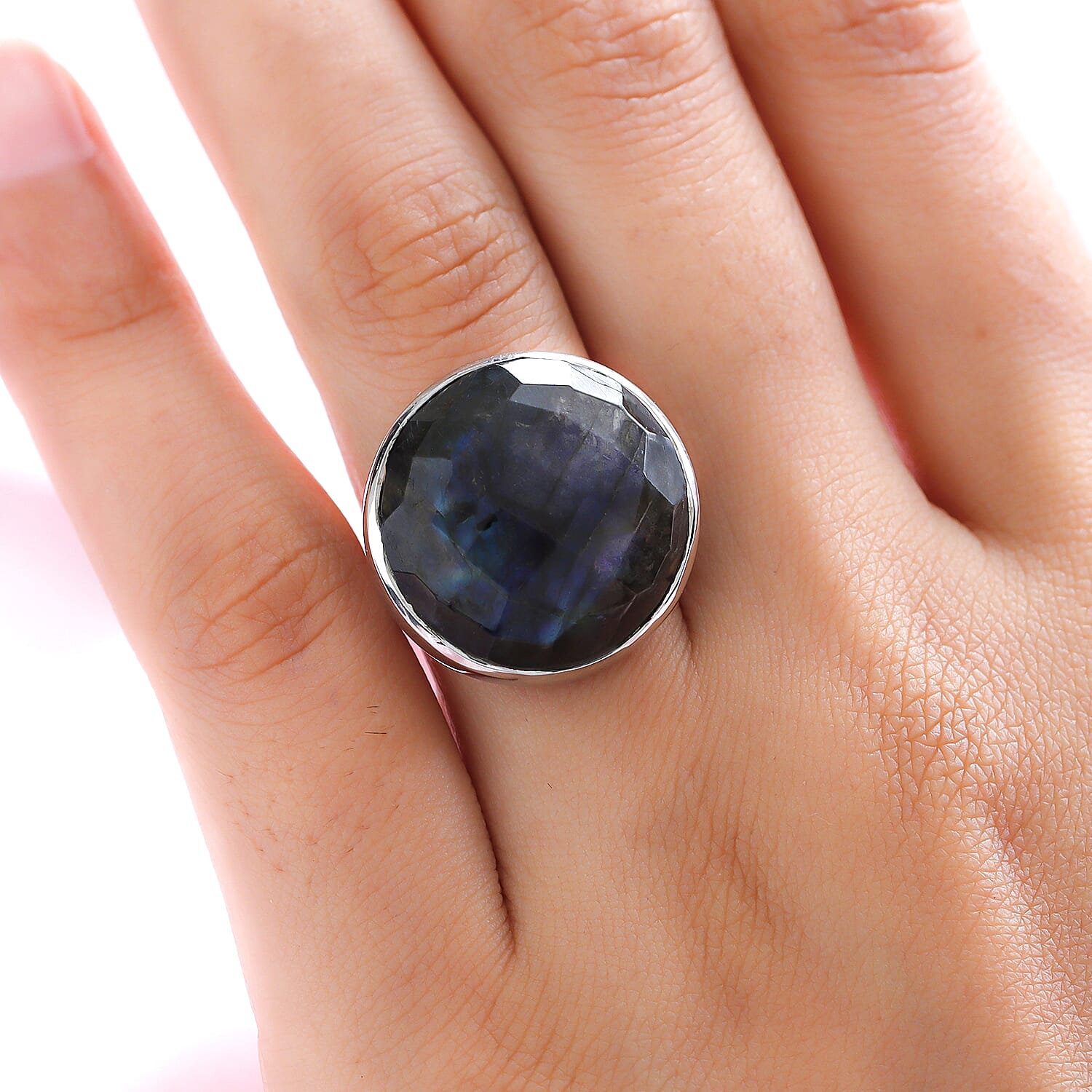 GP Art Deco Collection - Labradorite Ring in Platinum Overlay Sterling Silver 21.54 Ct.