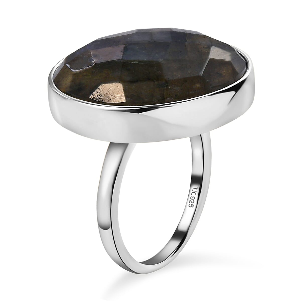 GP Art Deco Collection - Labradorite Ring in Platinum Overlay Sterling Silver 21.54 Ct.