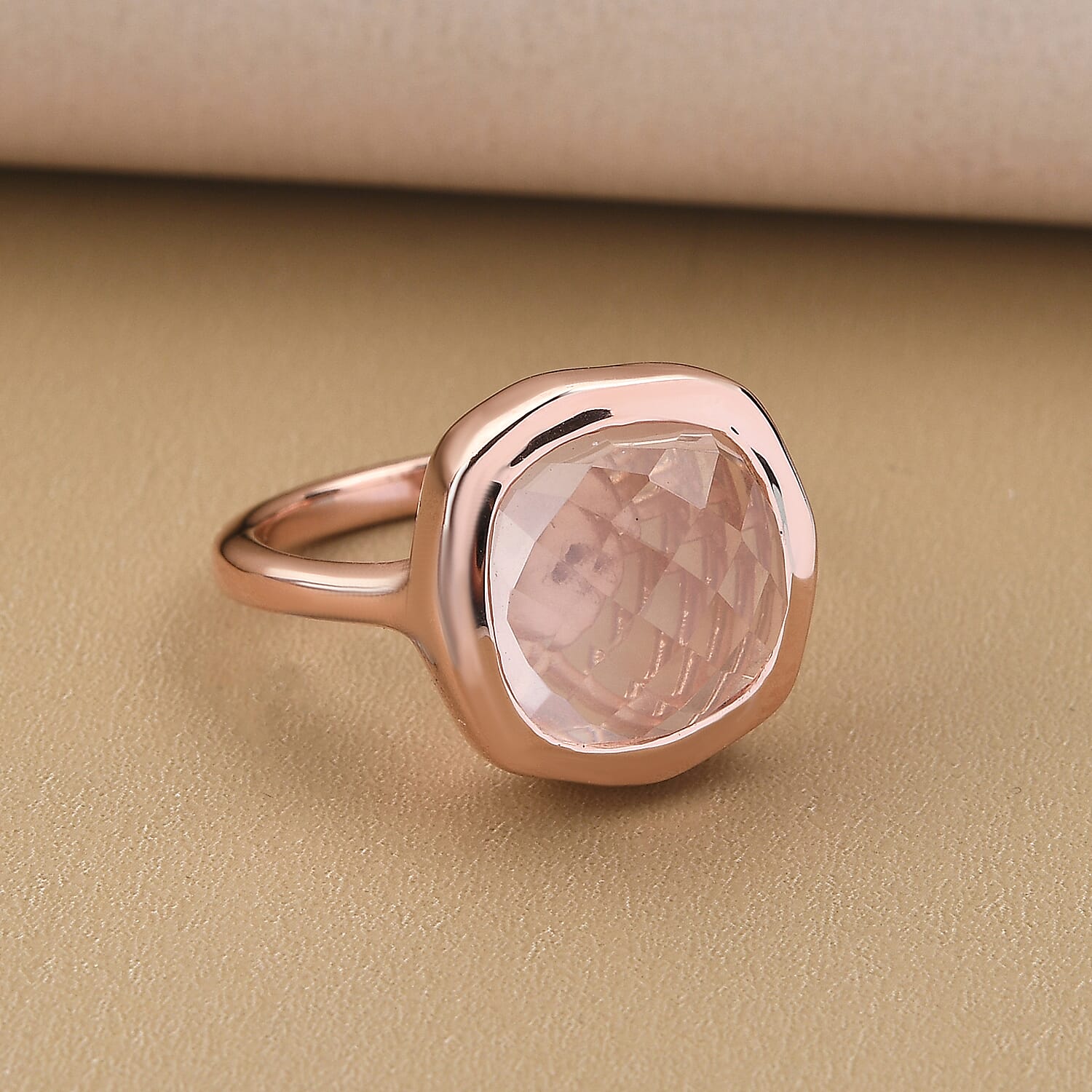 GP Rose Quartz Ring in 18K Rose Gold Vermeil Plated Sterling Silver 6.36 Ct.