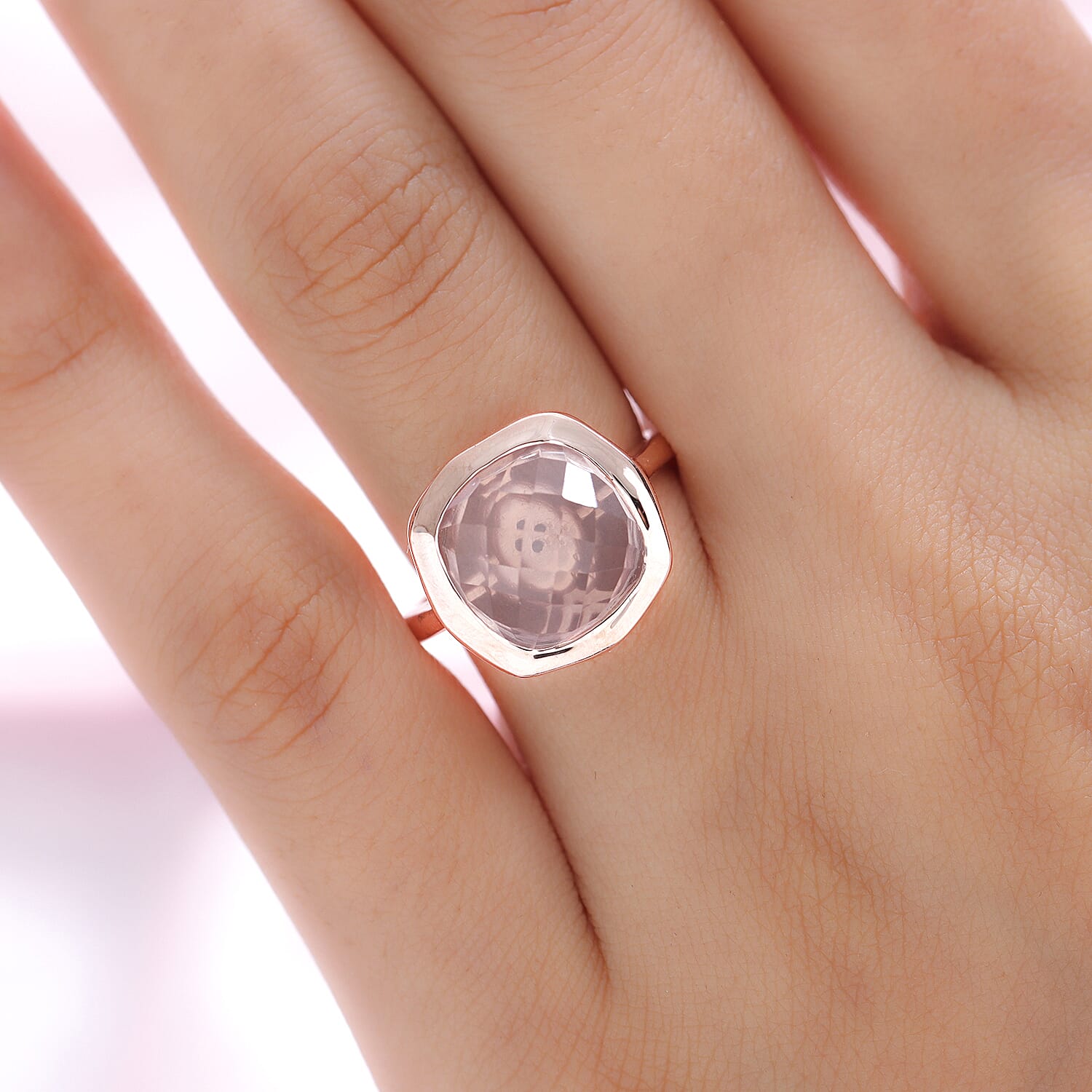 GP Rose Quartz Ring in 18K Rose Gold Vermeil Plated Sterling Silver 6.36 Ct.
