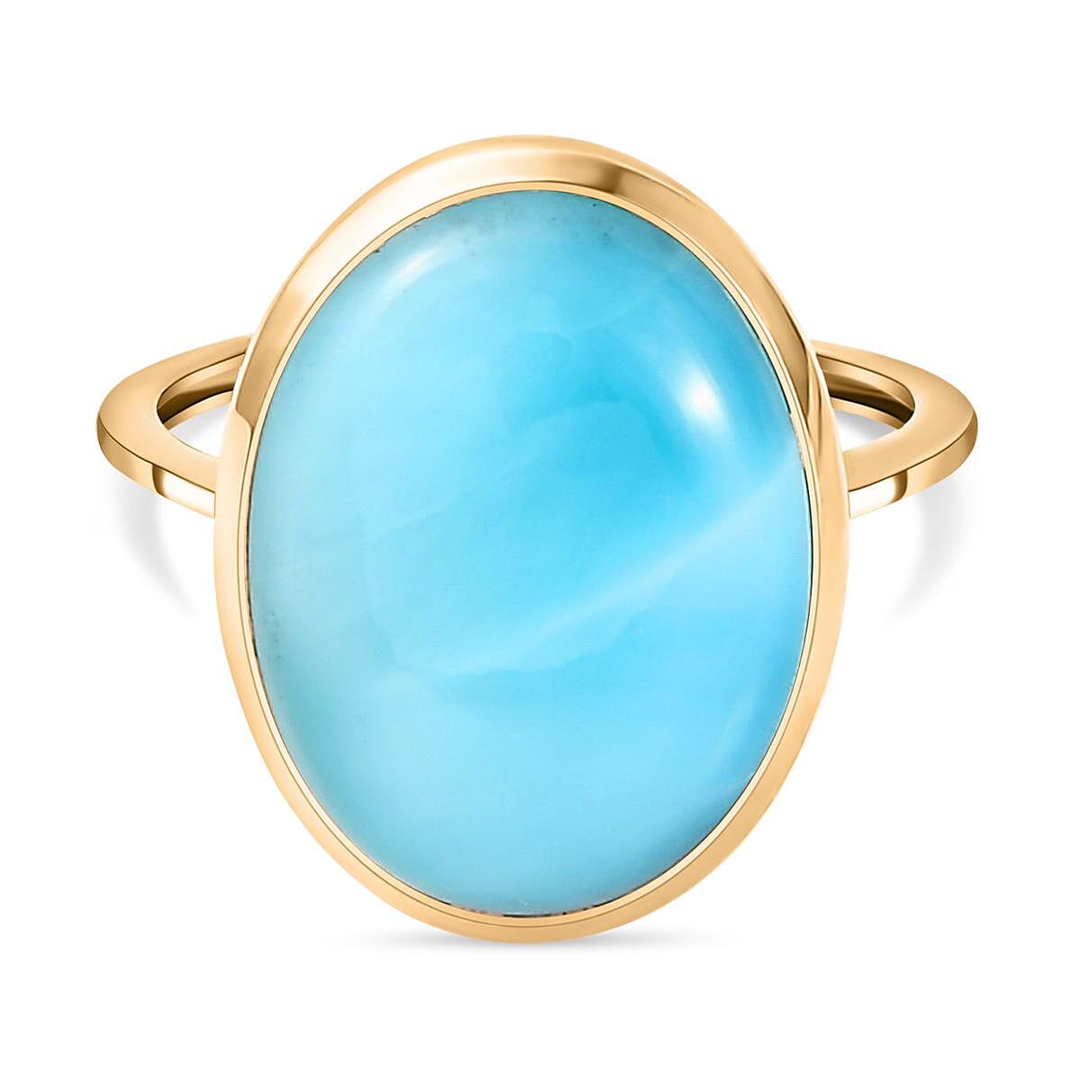 9K Yellow Gold Larimar Solitaire Ring 10.00 Ct