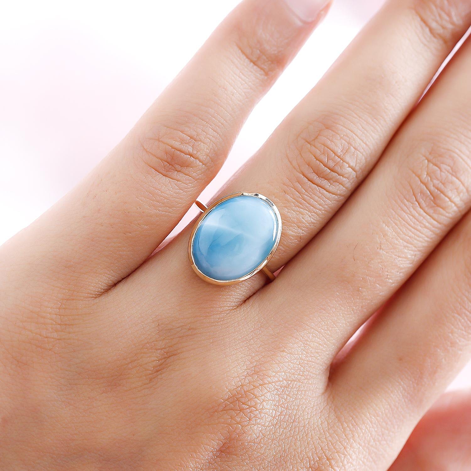 9K Yellow Gold Larimar Solitaire Ring 10.00 Ct