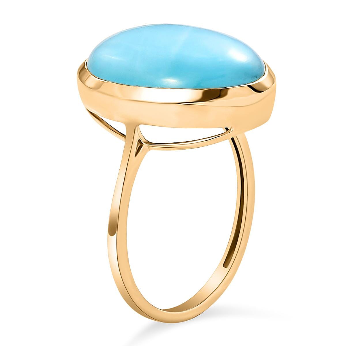 9K Yellow Gold Larimar Solitaire Ring 10.00 Ct