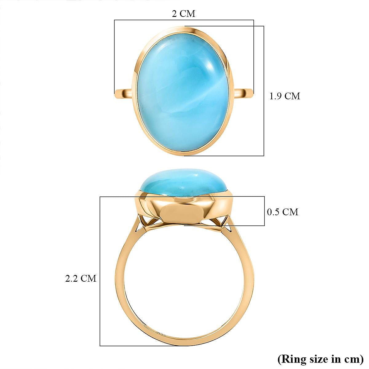 9K Yellow Gold Larimar Solitaire Ring 10.00 Ct