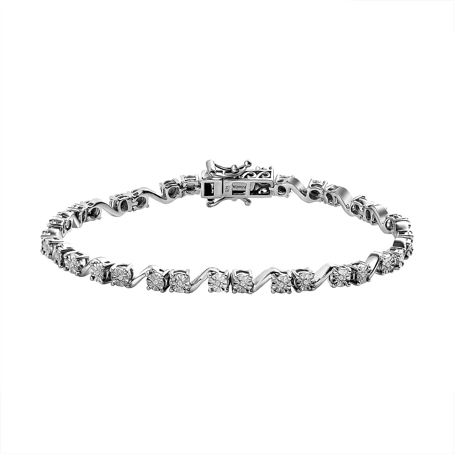 Natural Diamond Bracelet (Size - 7.5) in Platinum Overlay Sterling Silver