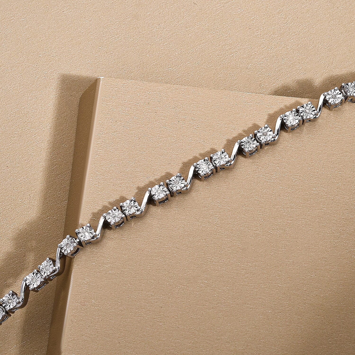 Natural Diamond Bracelet (Size - 7.5) in Platinum Overlay Sterling Silver