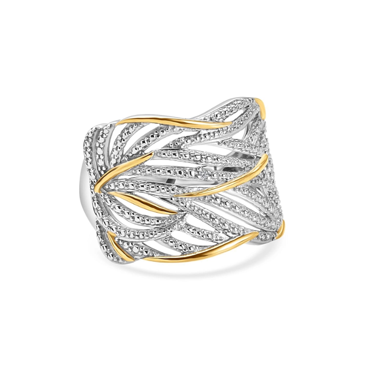 Diamond Ring in Platinum Overlay and 18K Vermeil Yellow Gold Plated Sterling Silver