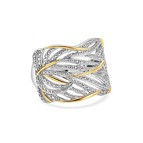 Diamond Ring in Platinum Overlay and 18K Vermeil Yellow Gold Plated Sterling Silver