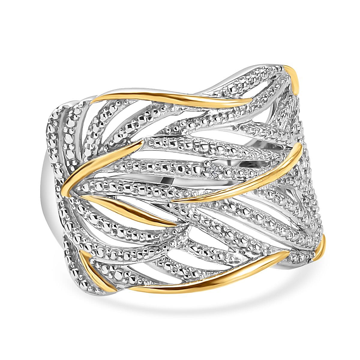 Diamond Ring in Platinum Overlay and 18K Vermeil Yellow Gold Plated Sterling Silver