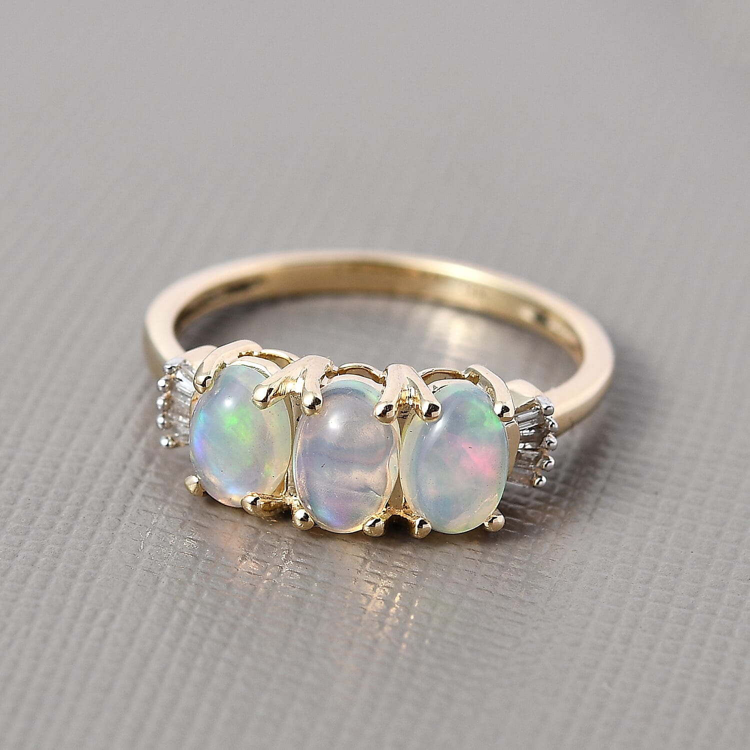 9K Yellow Gold AA Ethiopian Welo Opal and Diamond Ring 1.02 Ct.