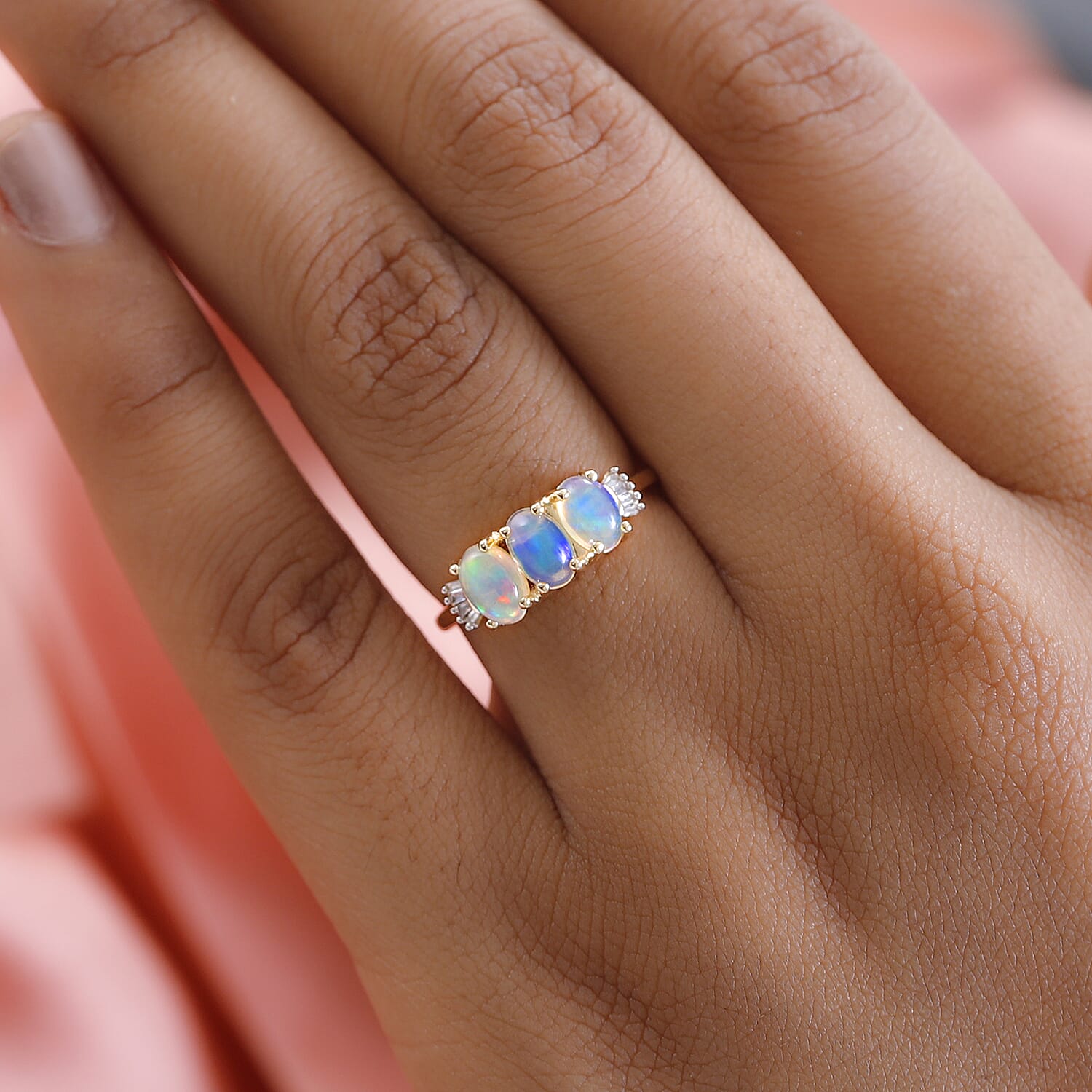9K Yellow Gold AA Ethiopian Welo Opal and Diamond Ring 1.02 Ct.