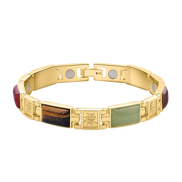 Multi Gemstone Bracelet (Size 7.25) in Yellow Gold Tone