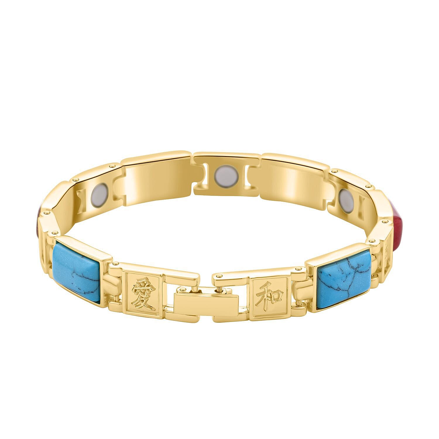 Multi Gemstone Magnetic Bracelet (Size - 7.25) in Yellow Gold Tone