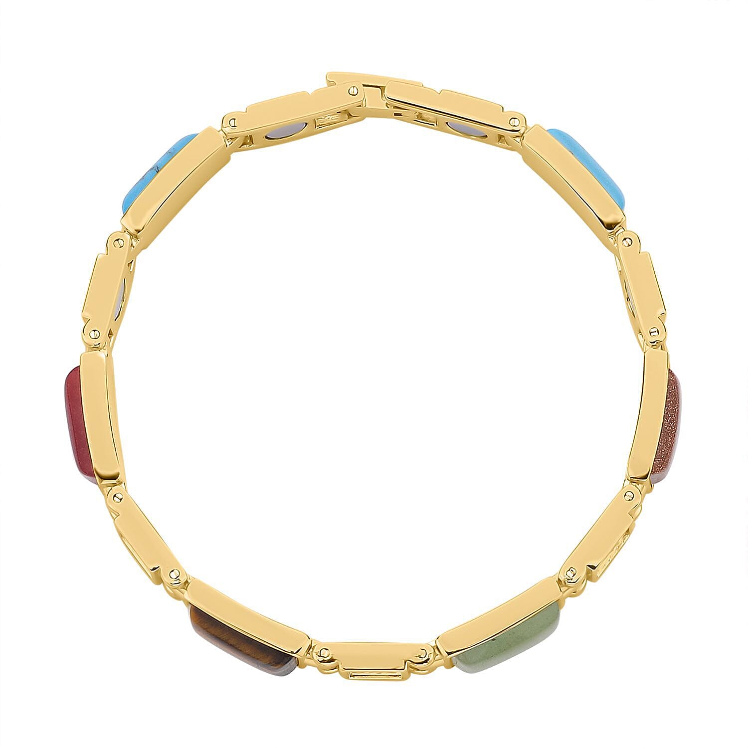Multi Gemstone Magnetic Bracelet (Size - 7.25) in Yellow Gold Tone