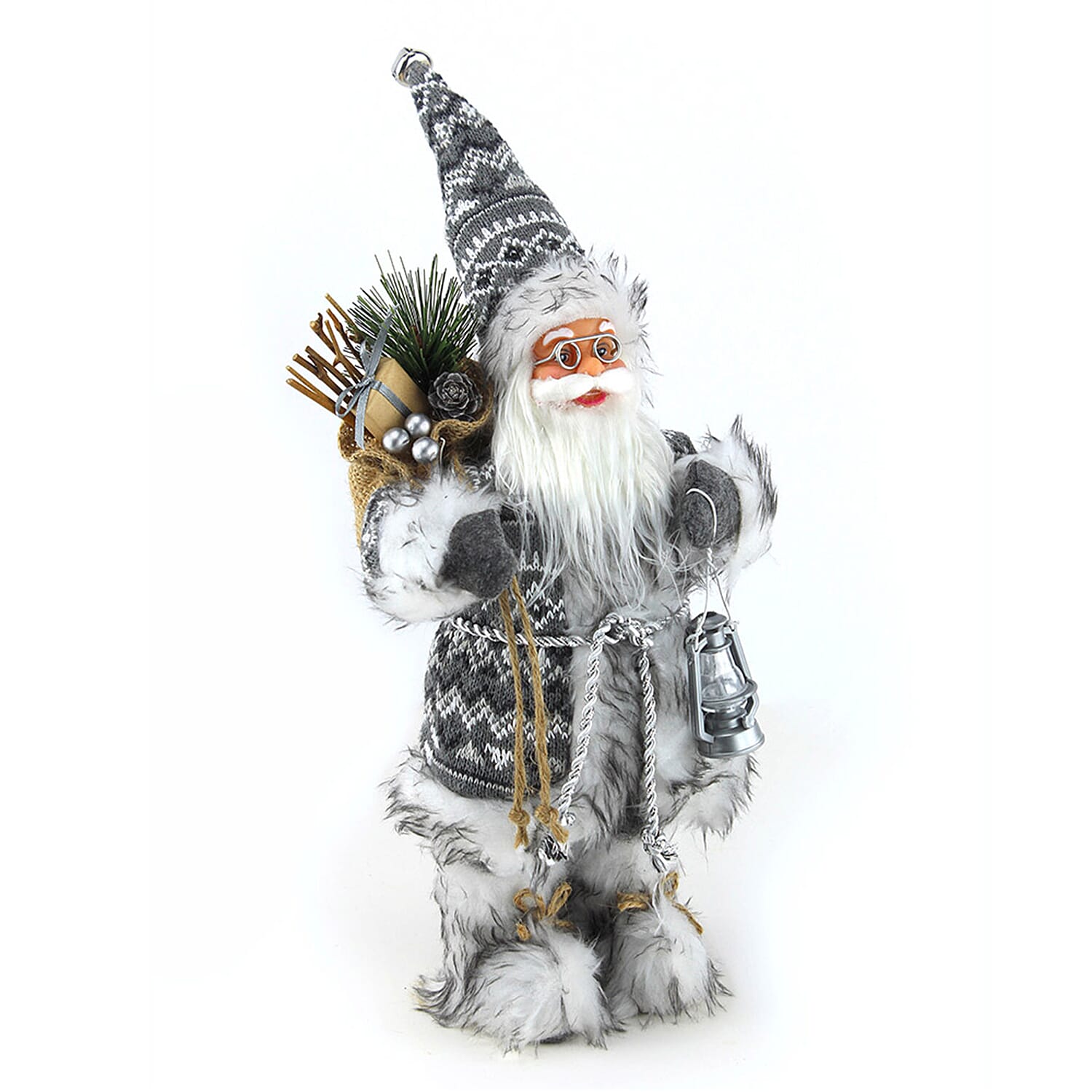 Plush Father Christmas in a Nordic Outfit (Size 18x9x43 Cm) - Grey
