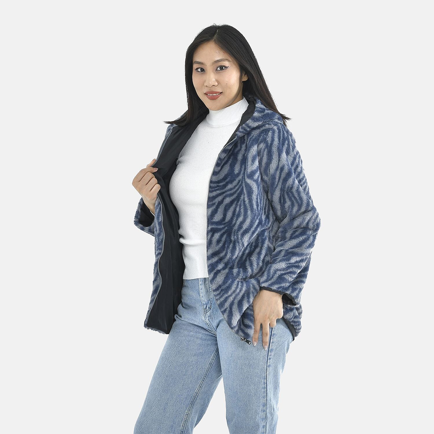 Tamsy Polyester Zebra Coat - Grey Tamsy Polyester Zebra Coat - Grey