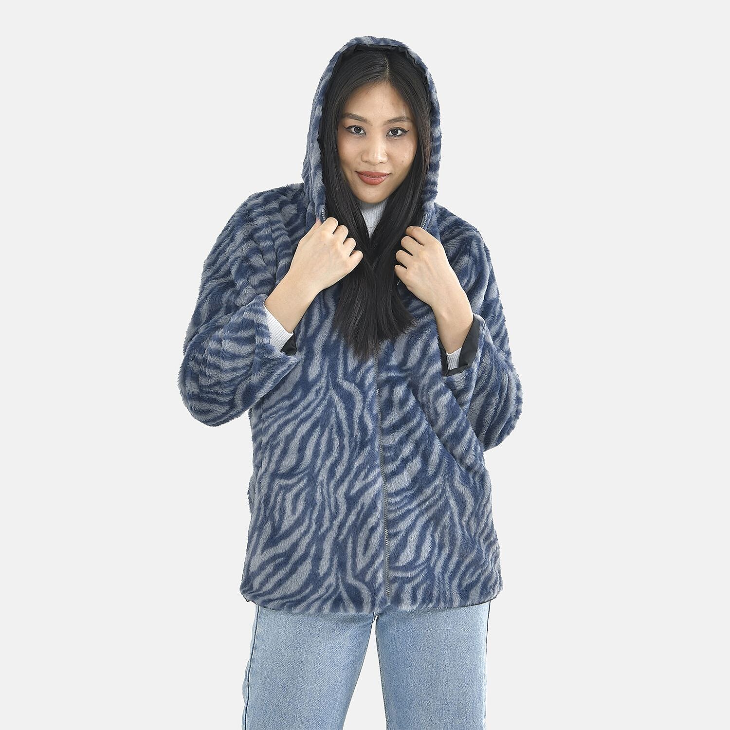 Tamsy Polyester Zebra Coat - Grey Tamsy Polyester Zebra Coat - Grey