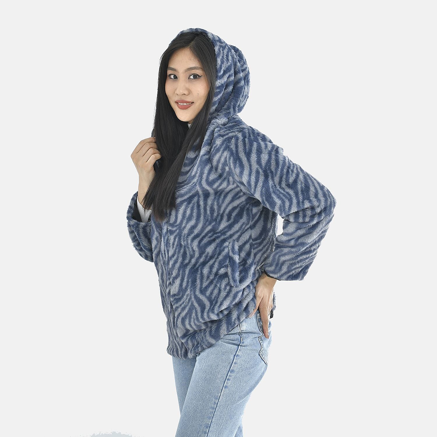 Tamsy Polyester Zebra Coat - Grey Tamsy Polyester Zebra Coat - Grey