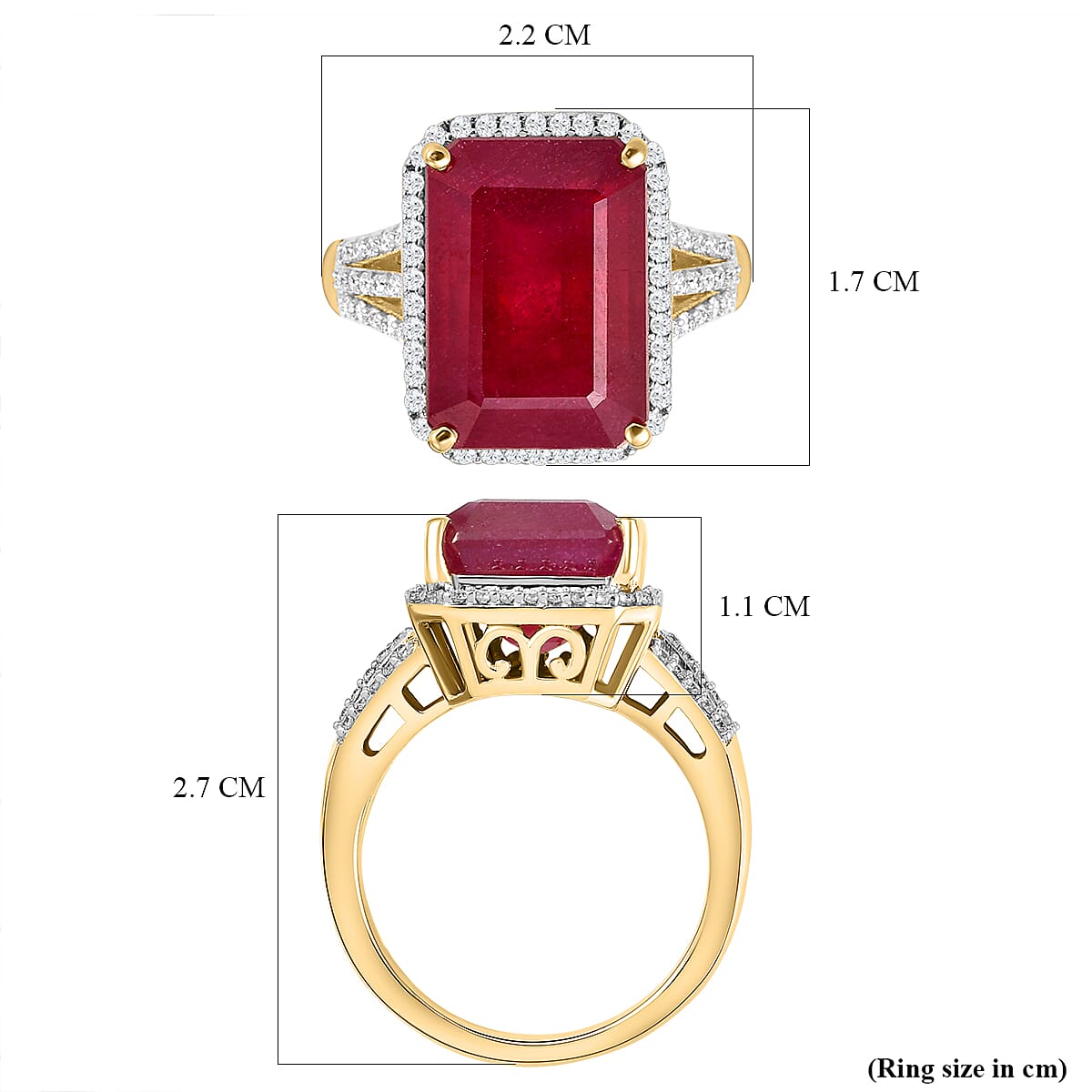 9K Yellow Gold AA African Ruby (FF) and Moissanite Halo Ring 12.11 Ct.