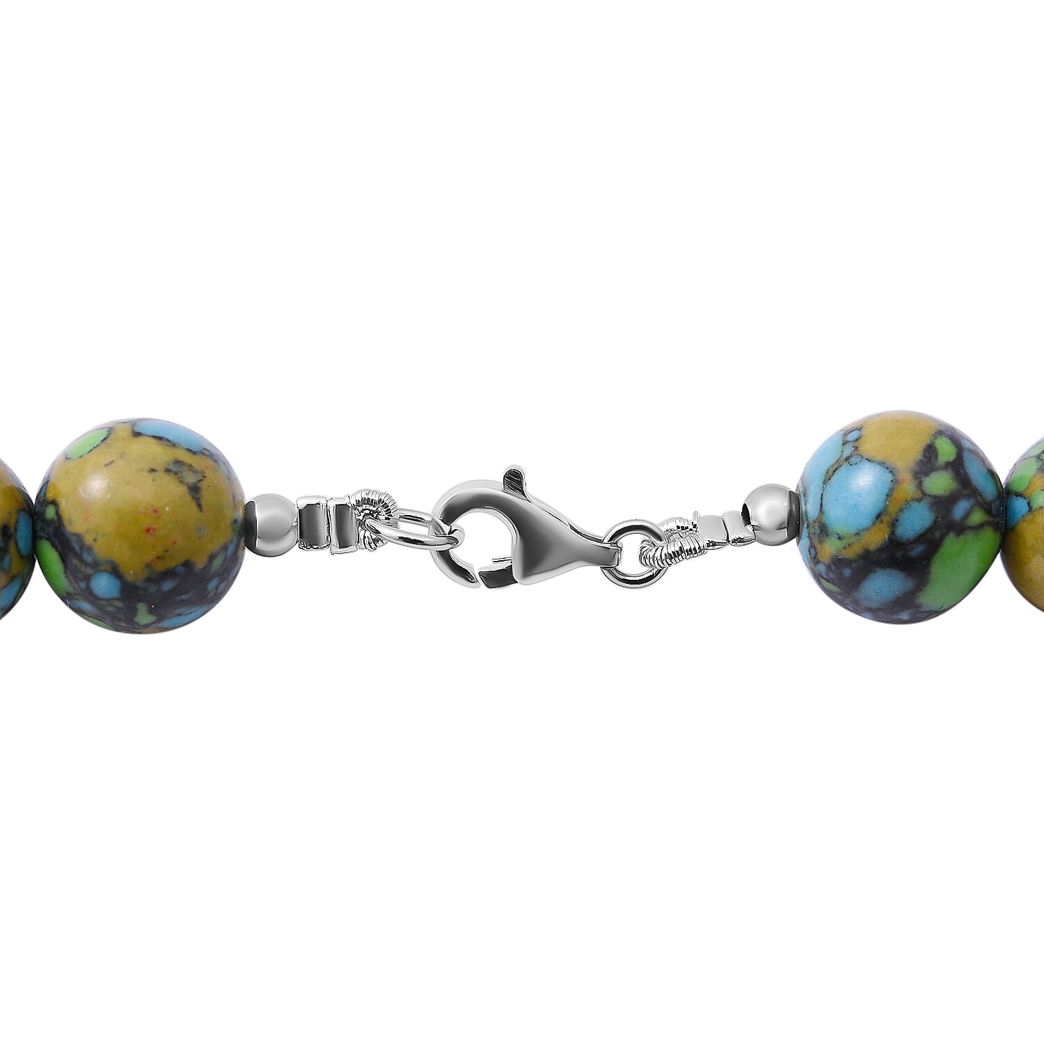 Tucson Special-Green Copper Turquoise Beads Necklace (Size - 20) in Rhodium Overlay Sterling Silver 250.0 Ct.