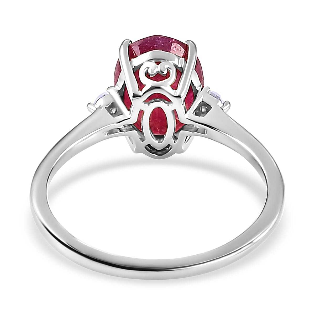 9K White Gold African Ruby and Moissanite Ring 3.96 Ct.