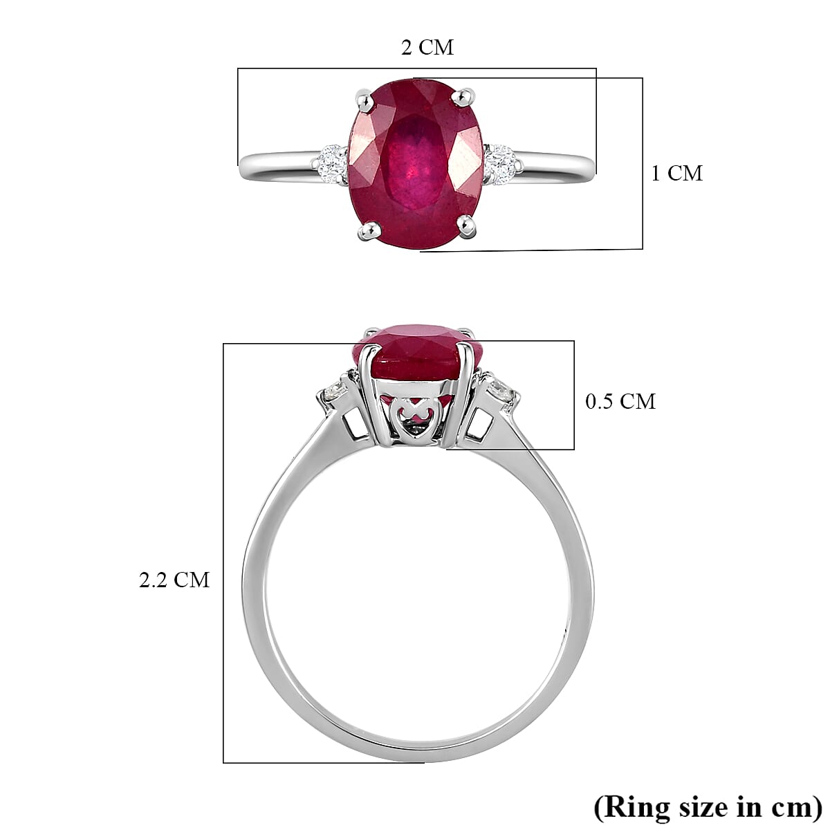 9K White Gold African Ruby and Moissanite Ring 3.96 Ct.