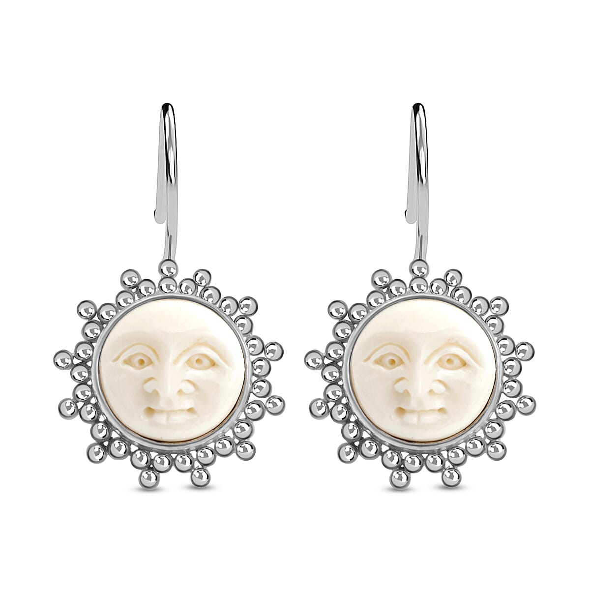 Sajen Silver BALI GODDESS COLLECTION - OX Bone Carved Face Earrings in Sterling Silver, Silver Wt. 6 Gms