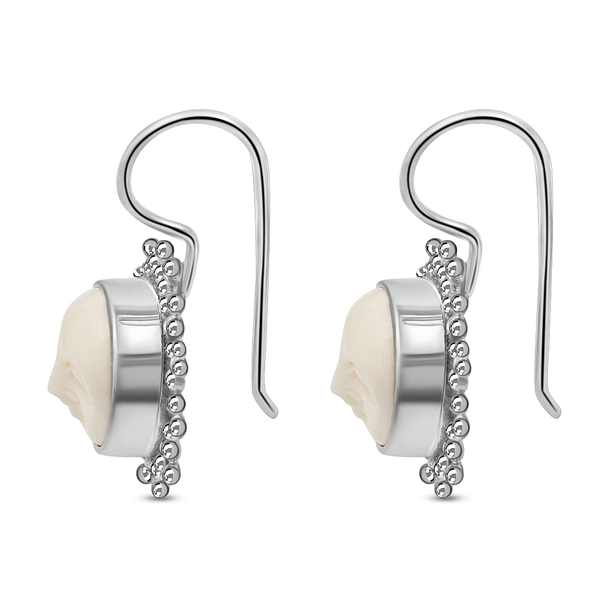 Sajen Silver BALI GODDESS COLLECTION - OX Bone Carved Face Earrings in Sterling Silver, Silver Wt. 6 Gms