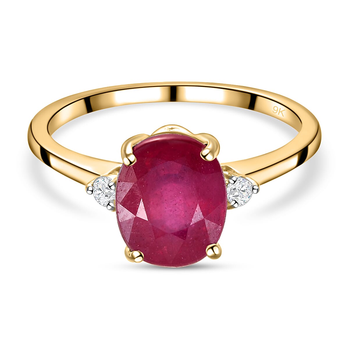 9K Yellow Gold AA African Ruby and Moissanite Ring 3.96 Ct.
