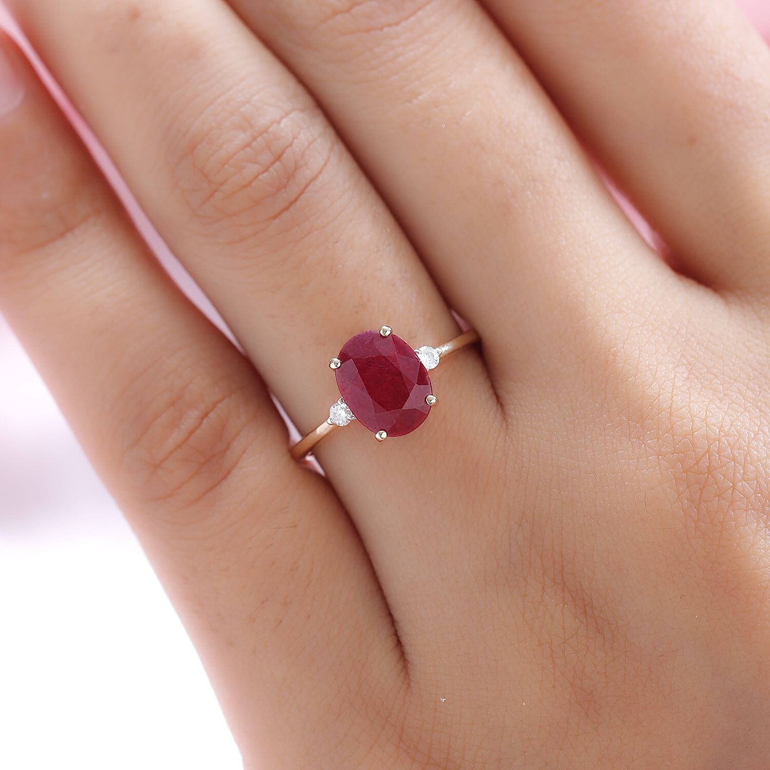 9K Yellow Gold AA African Ruby and Moissanite Ring 3.96 Ct.