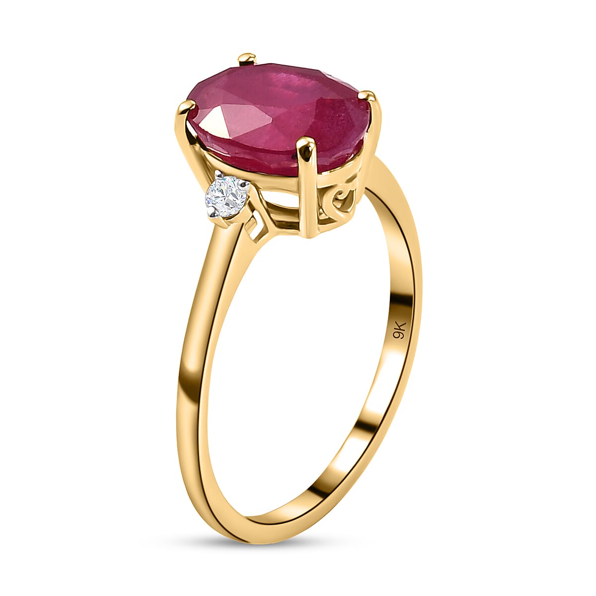 9K Yellow Gold AA African Ruby and Moissanite Ring 3.96 Ct.