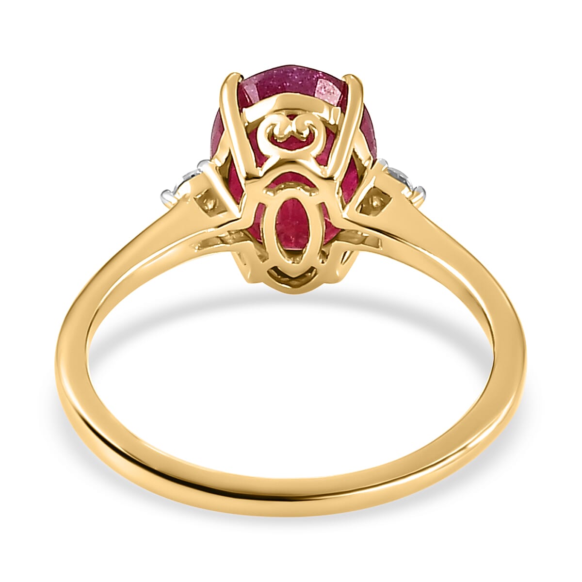 9K Yellow Gold AA African Ruby and Moissanite Ring 3.96 Ct.
