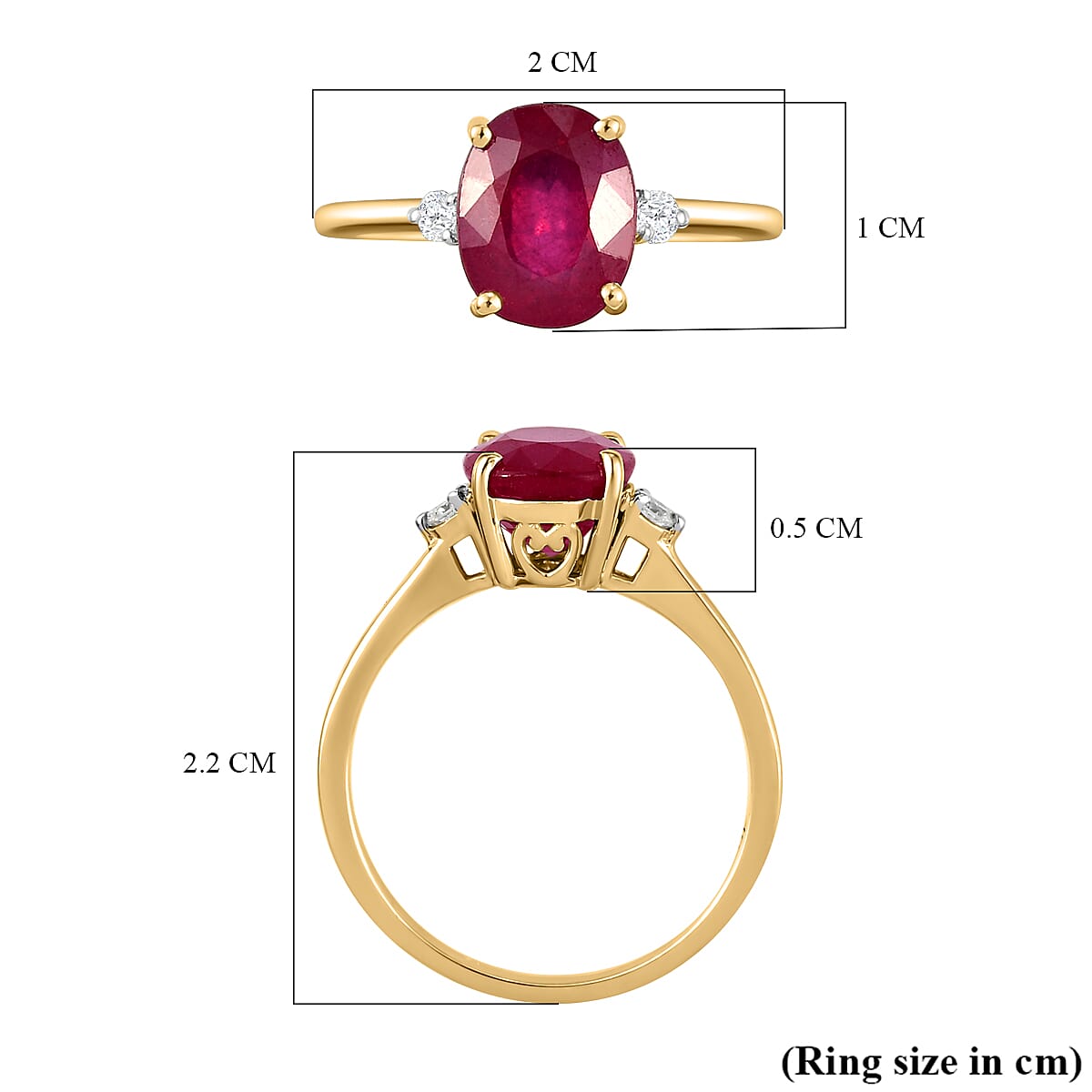 9K Yellow Gold AA African Ruby and Moissanite Ring 3.96 Ct.