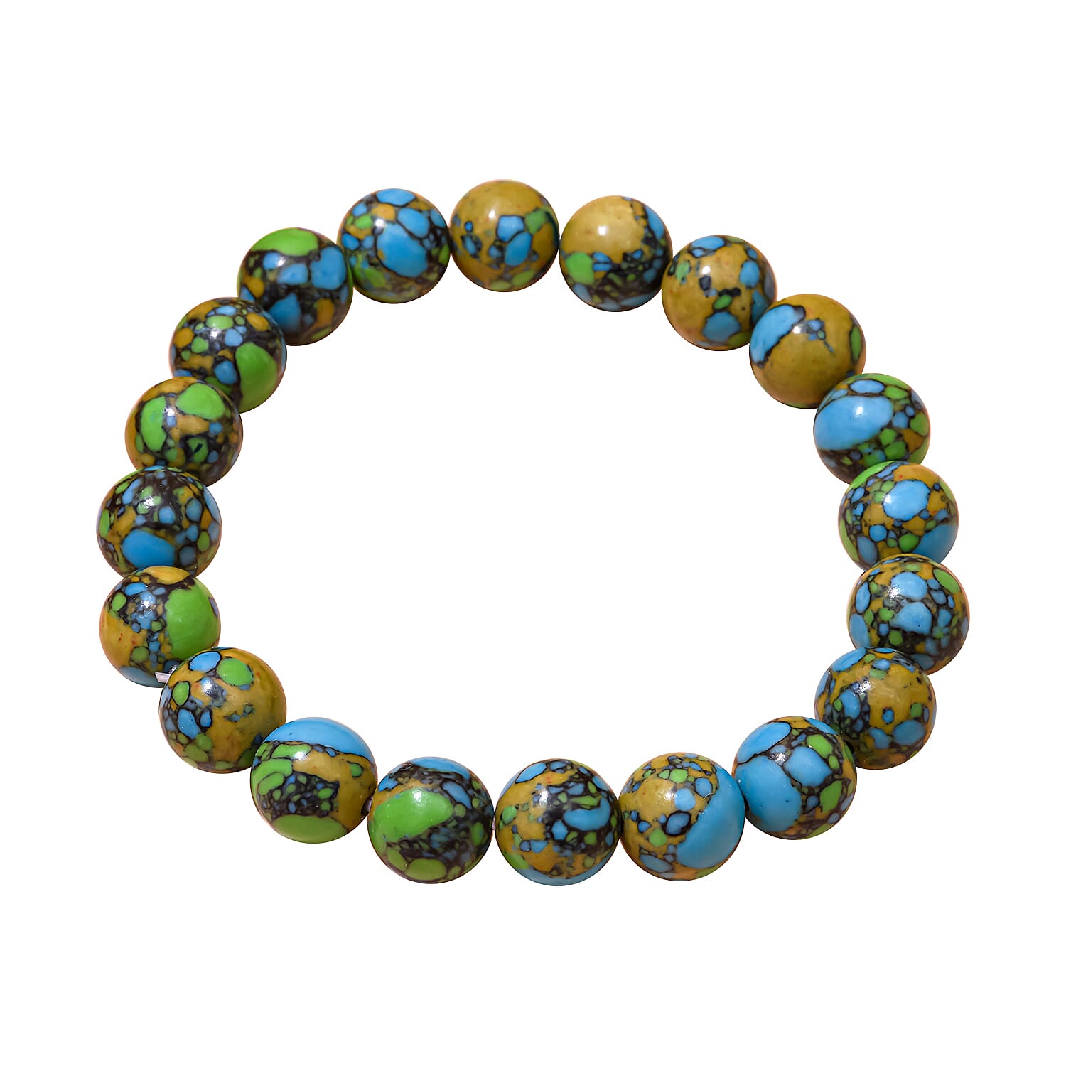 Green Copper Turquoise Beads Bracelet (Size 7.0) Stretchable 100.00 Ct.