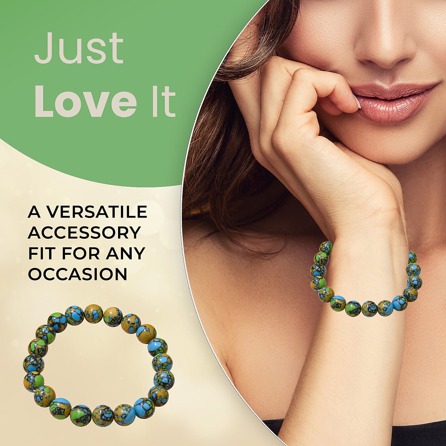 Green Copper Turquoise Beads Bracelet (Size 7.0) Stretchable 100.00 Ct.