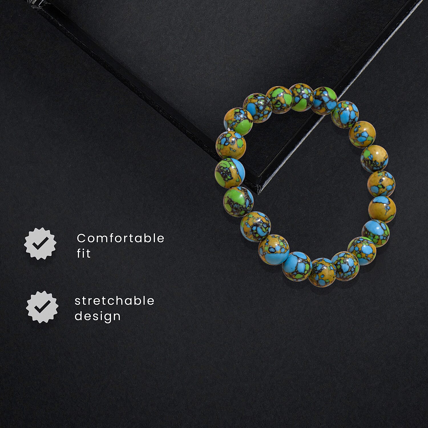 Green Copper Turquoise Beads Bracelet (Size 7.0) Stretchable 100.00 Ct.