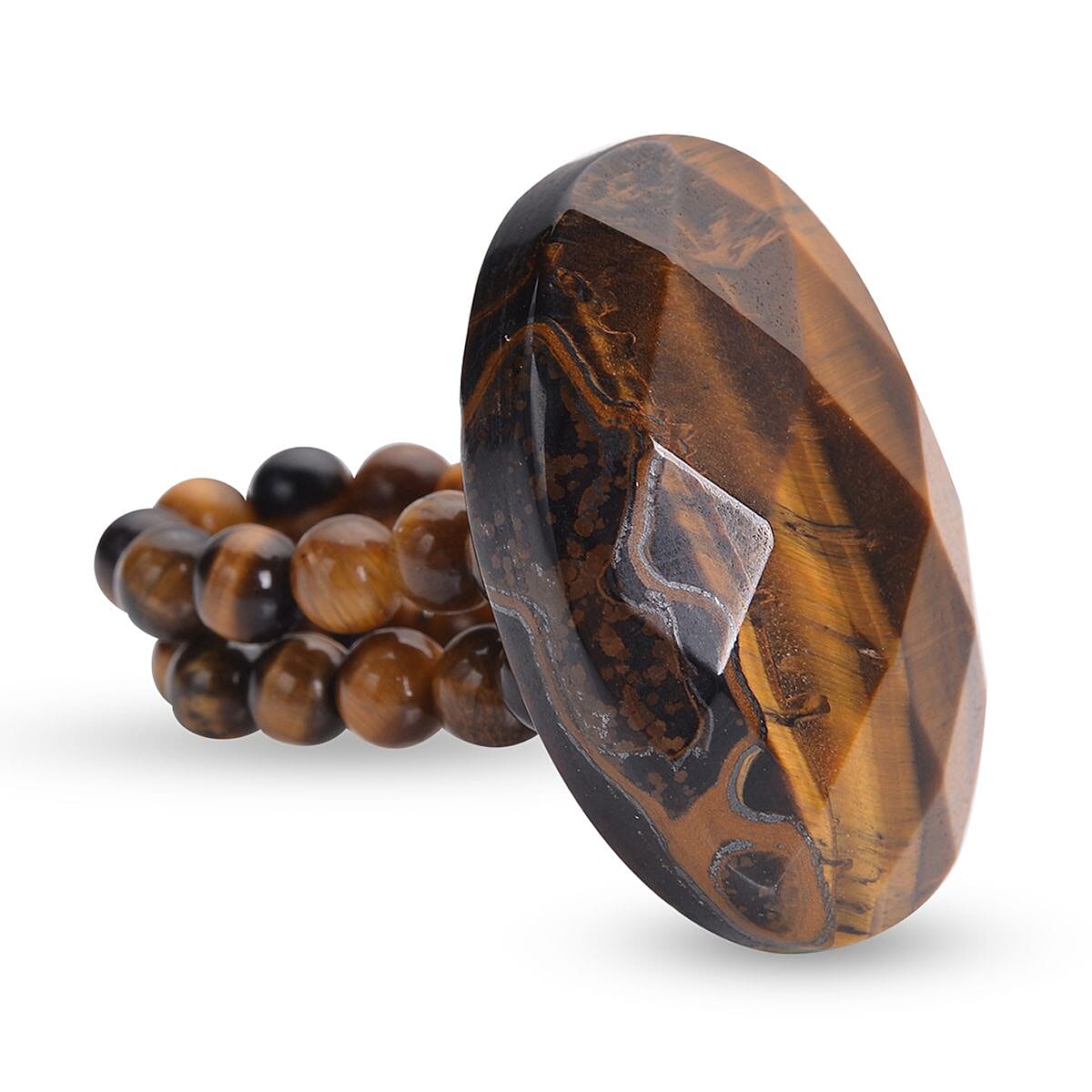 Yellow Tigers Eye Ring (Size L-P Stretchable) 56.00 Ct.