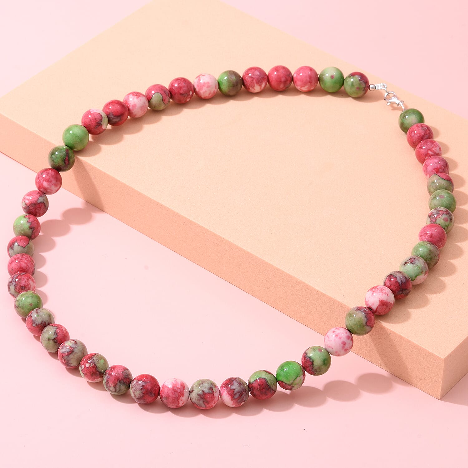 Multi Colour Agate Beads Necklace (Size - 20) with Lobster Clasp in Rhodium Overlay Sterling Silver 300.00 Ct.