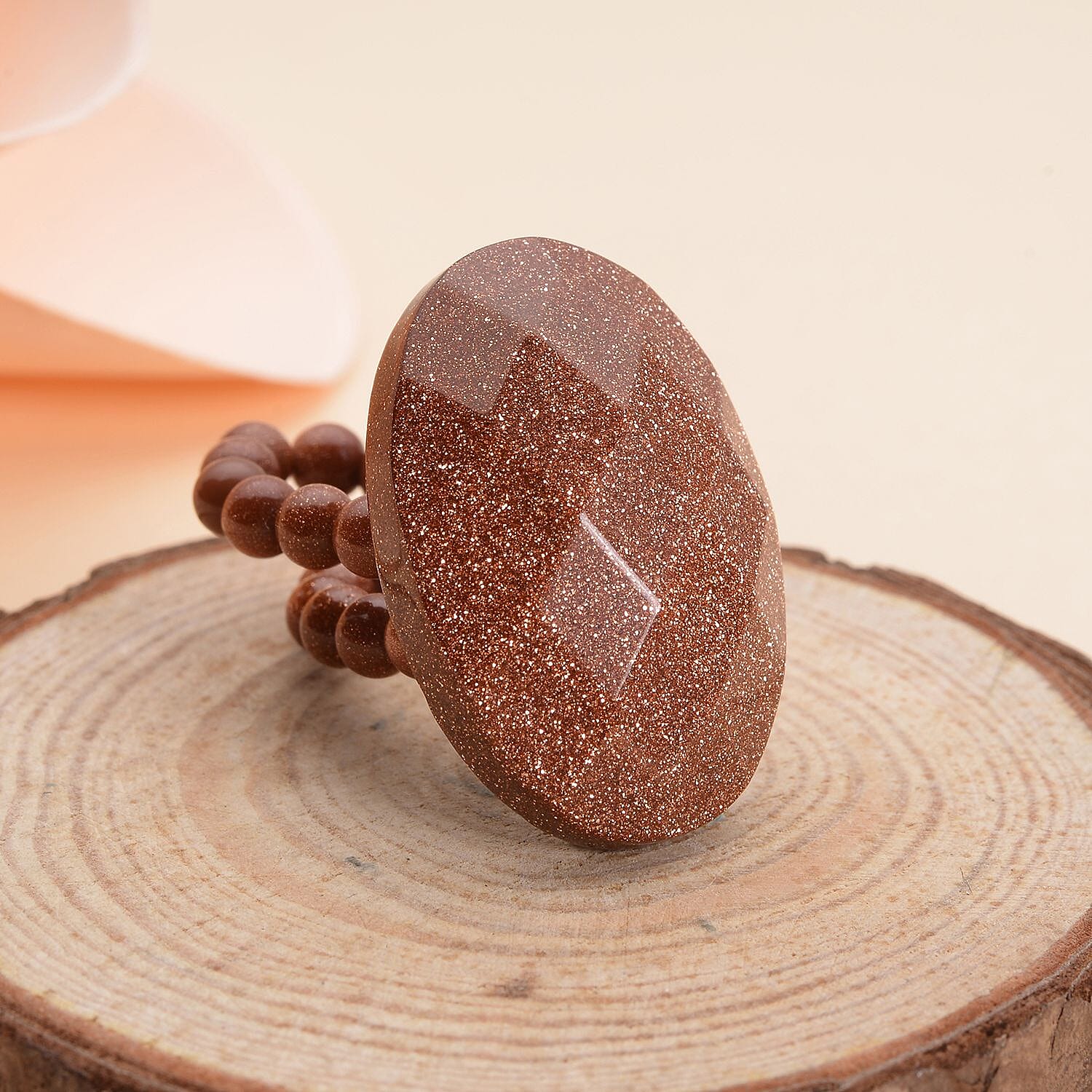 Gold Sandstone Ring (Size P- T Stretchable) 56.00 Ct.