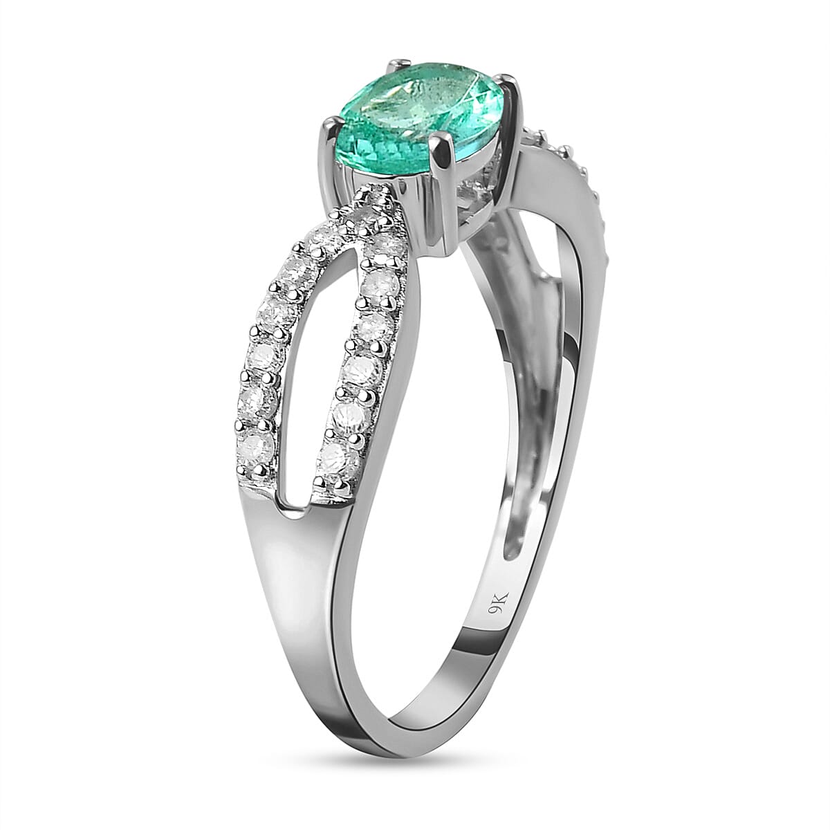 9K White Gold Kagem Zambian Emerald and Diamond Ring 1.00 Ct.