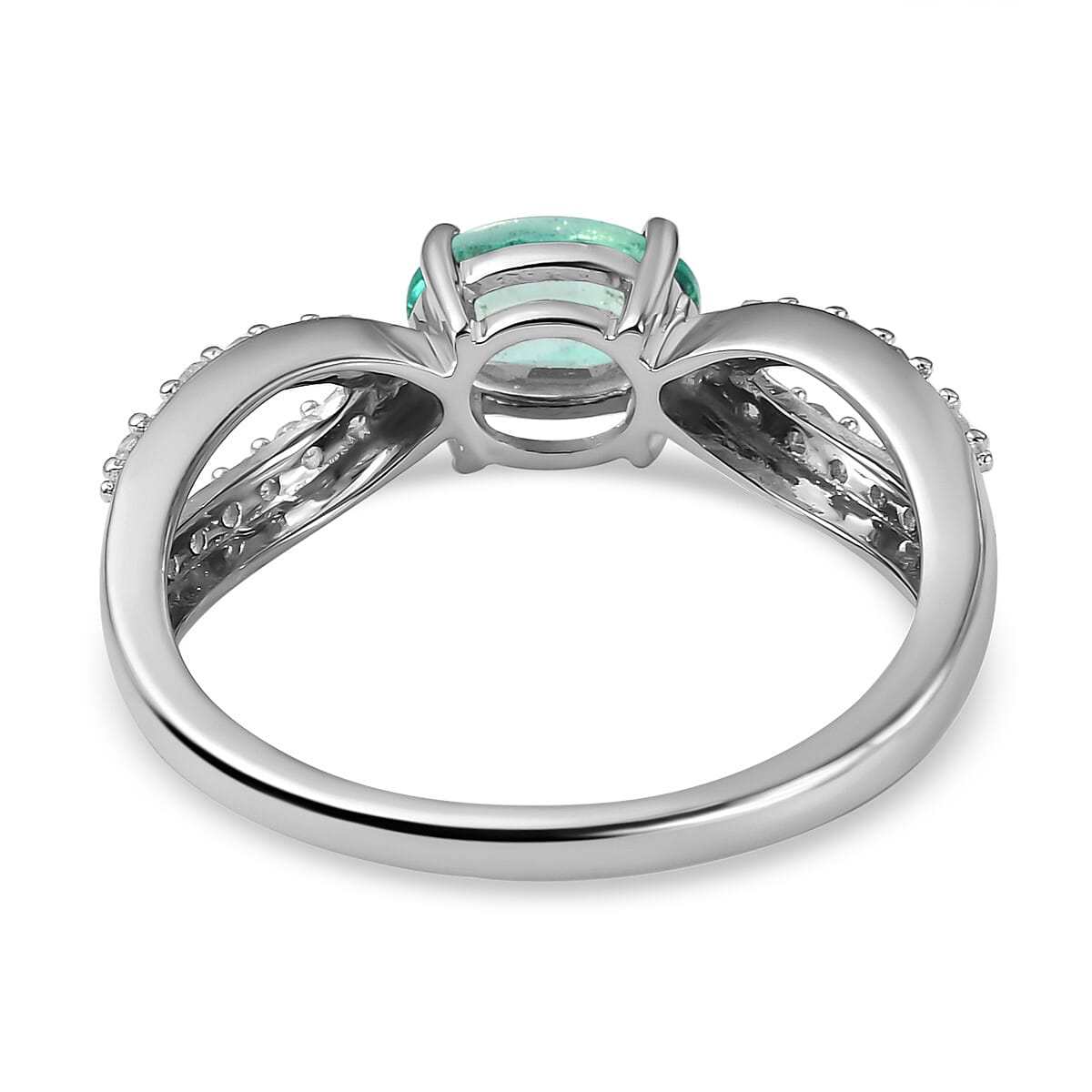 9K White Gold Kagem Zambian Emerald and Diamond Ring 1.00 Ct.