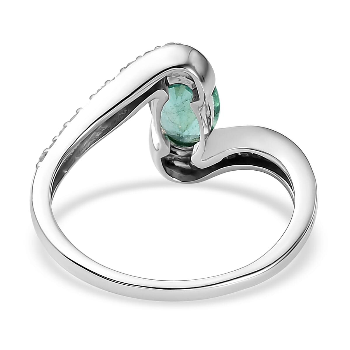 9K White Gold Kagem Zambian Emerald and Diamond Bypass Ring 1.00 Ct.