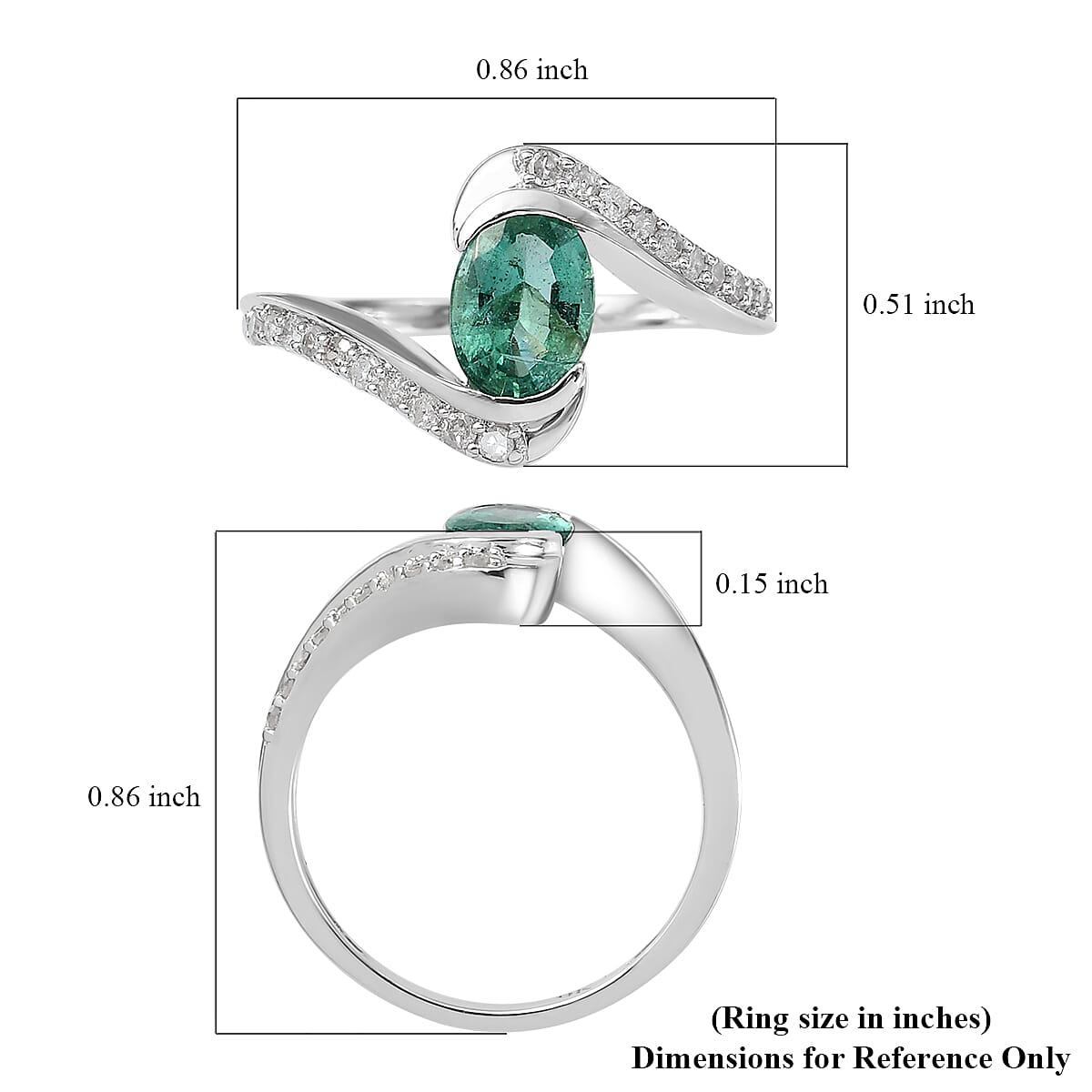 9K White Gold Kagem Zambian Emerald and Diamond Bypass Ring 1.00 Ct.